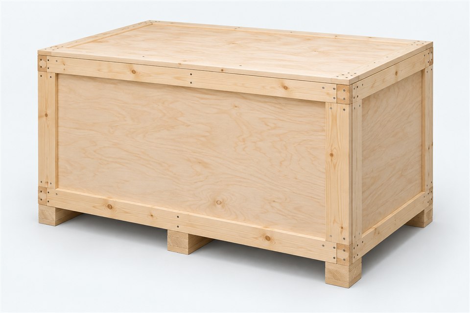 Geschlossene Sperrholzkiste mit glatten Platten und Holzrahmen